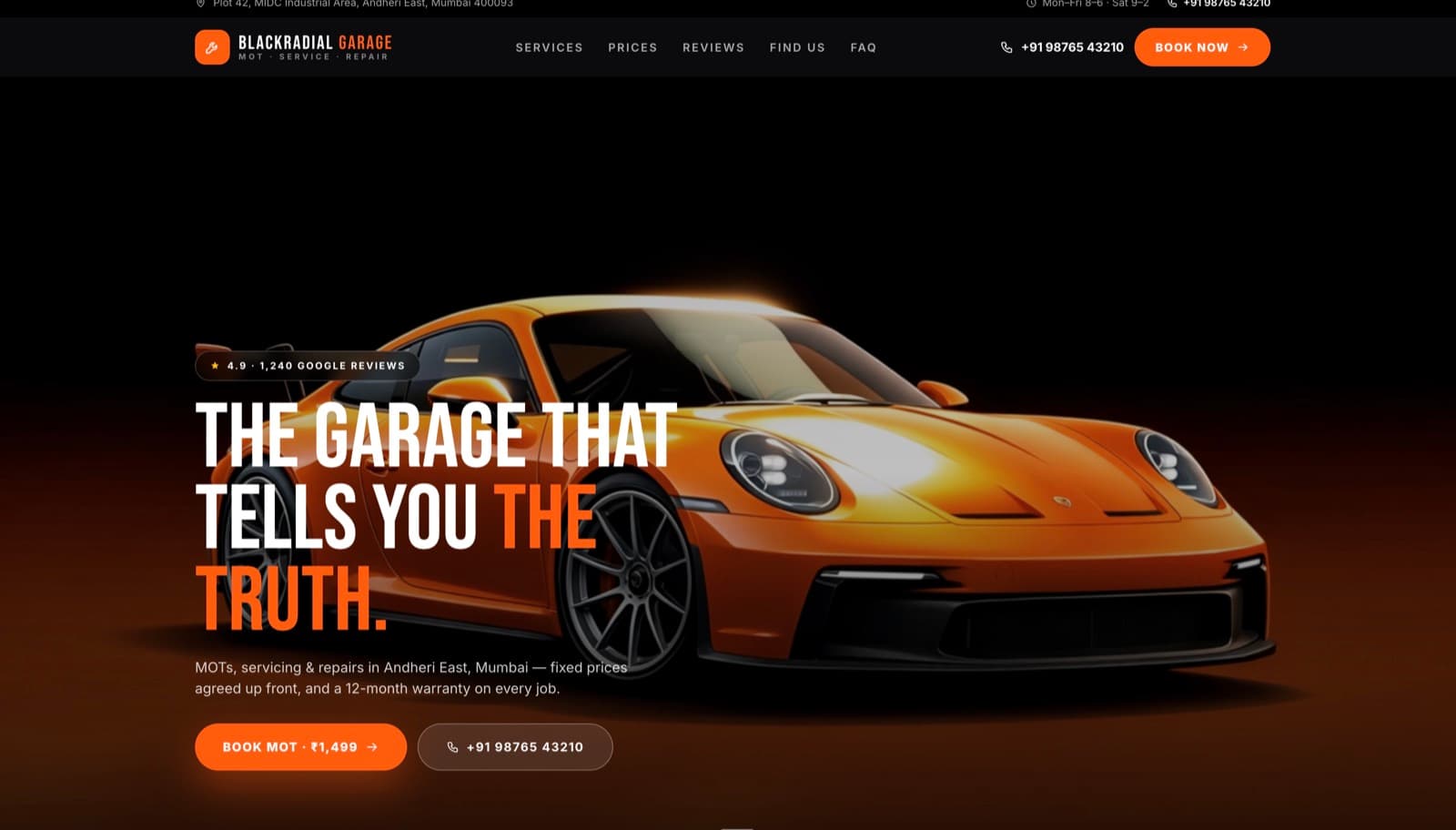 BlackRadial Garage — Automotive website hero