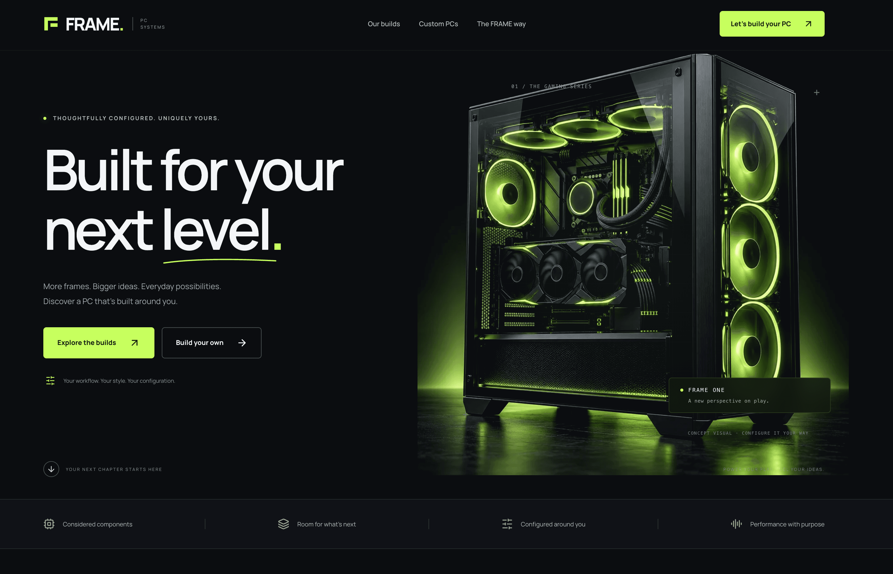 FRAME PC Systems — Custom PCs website hero
