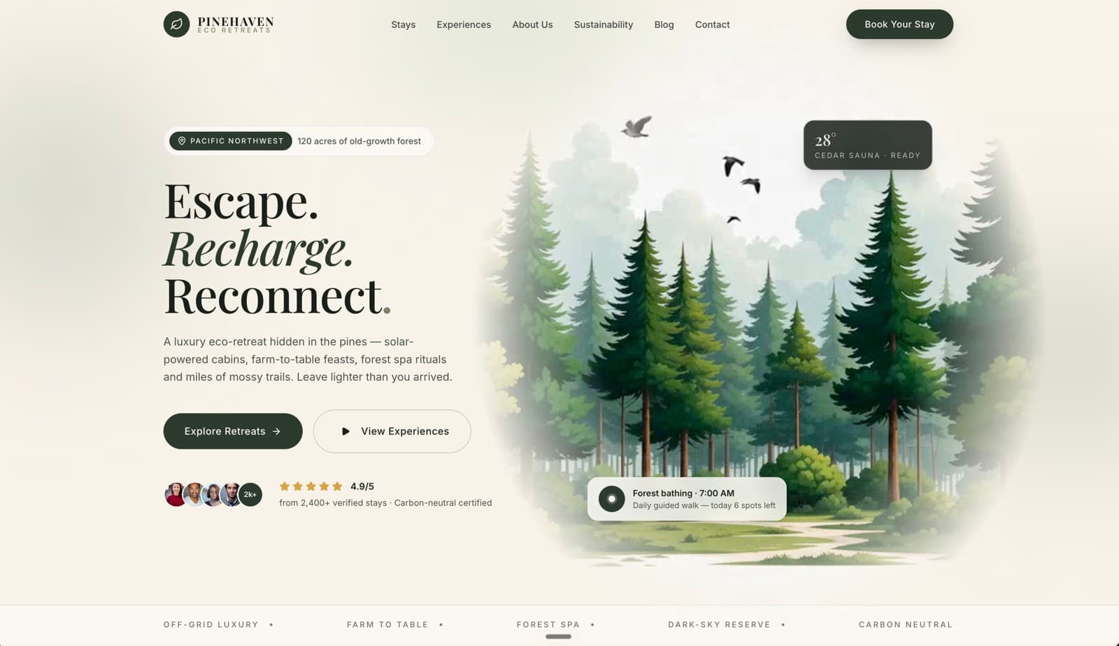 Pinehaven — Resort website hero