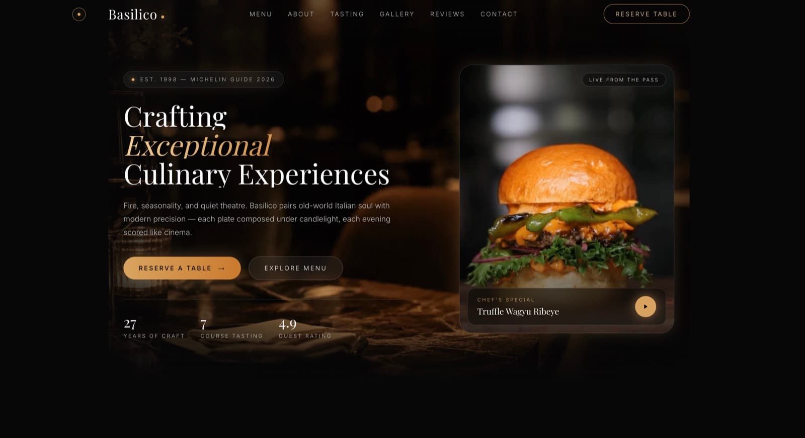 Basilico — Restaurant website hero